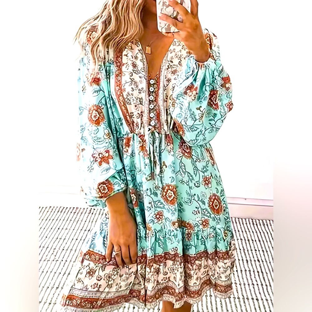 Boho Blossom V-Neck Dress